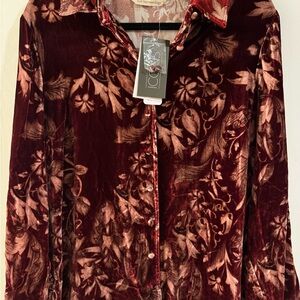 Soft Surroundings Burgundy/Brown Soft Velvet NWT Top